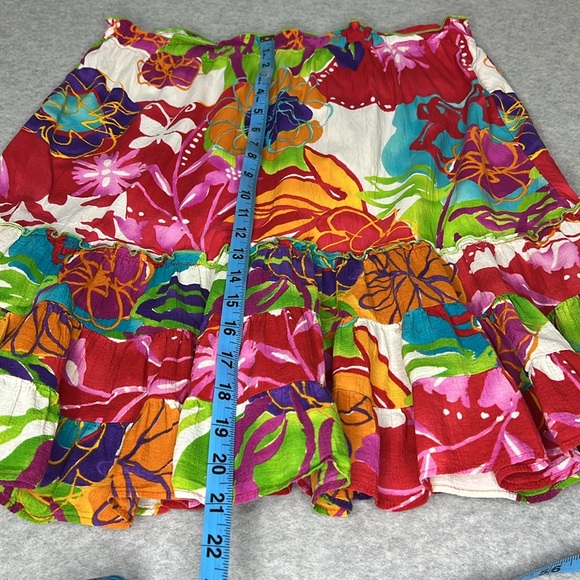 Jams World Voile Colorful Floral Hawaiian Print Ruffled Tiered Skirt Size Large - Picture 4 of 10